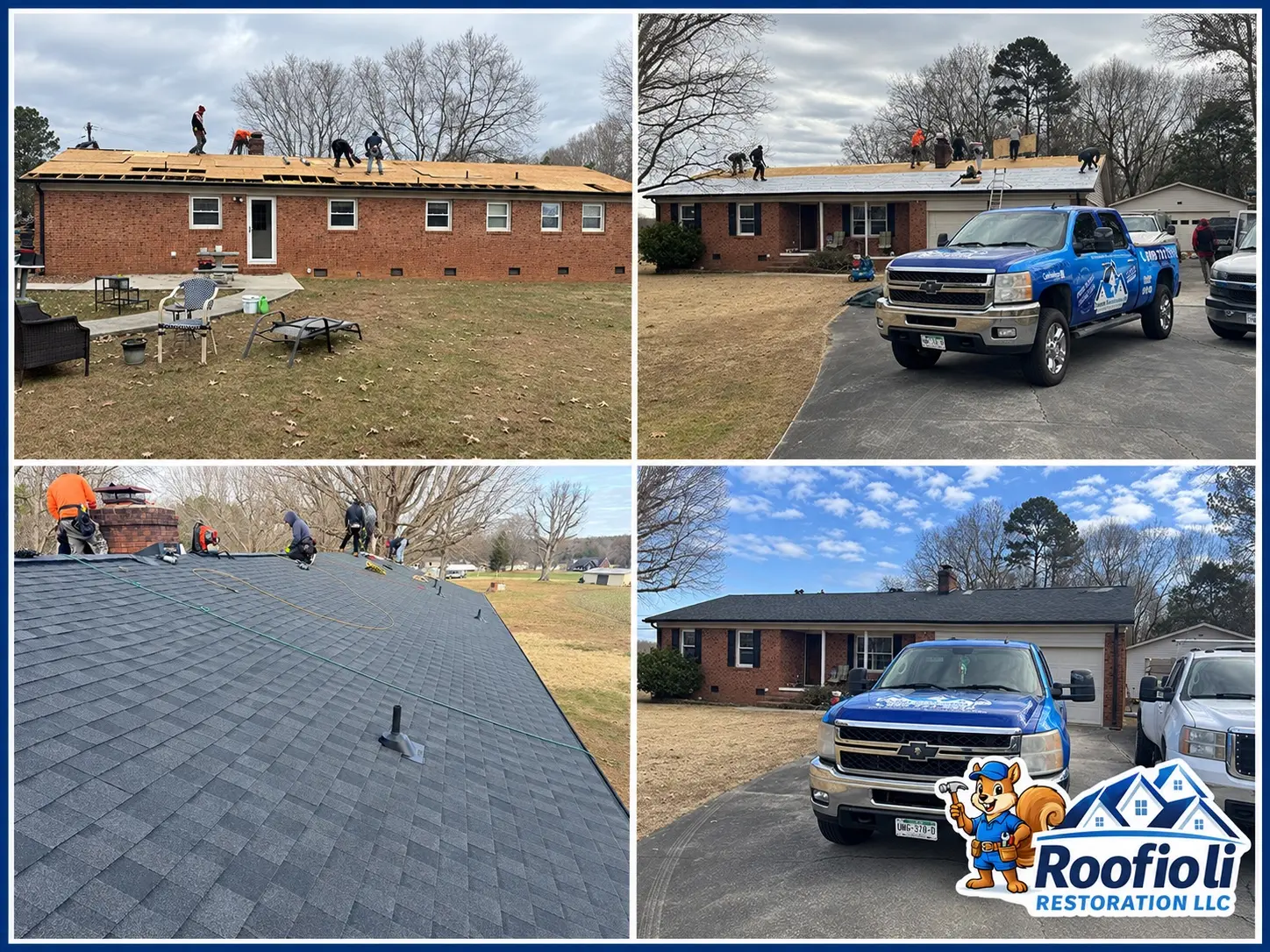 Kannapolis roof project showing complete plywood redecking, underlayment and finished shingles