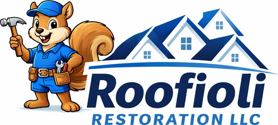 Roofiolli Restoration LLC — squirrel and roof logo